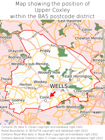 Map showing location of Upper Coxley within BA5