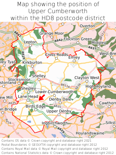 Map showing location of Upper Cumberworth within HD8