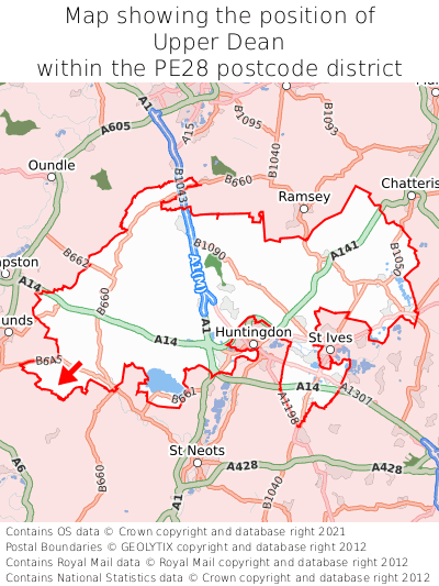 Map showing location of Upper Dean within PE28