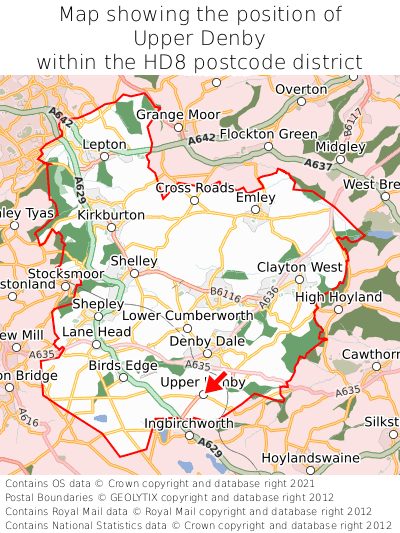 Map showing location of Upper Denby within HD8