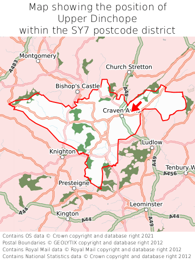 Map showing location of Upper Dinchope within SY7