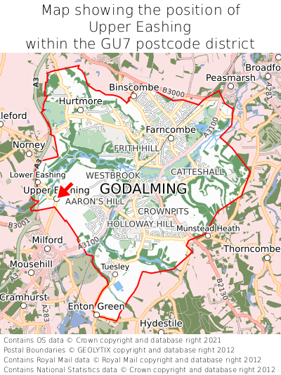 Map showing location of Upper Eashing within GU7