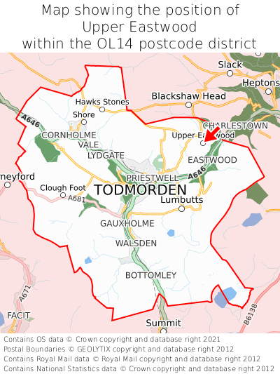 Map showing location of Upper Eastwood within OL14