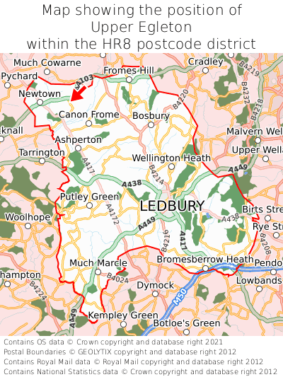 Map showing location of Upper Egleton within HR8