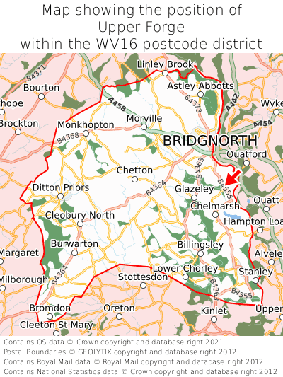 Map showing location of Upper Forge within WV16