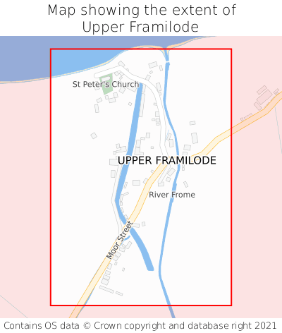 Map showing extent of Upper Framilode as bounding box