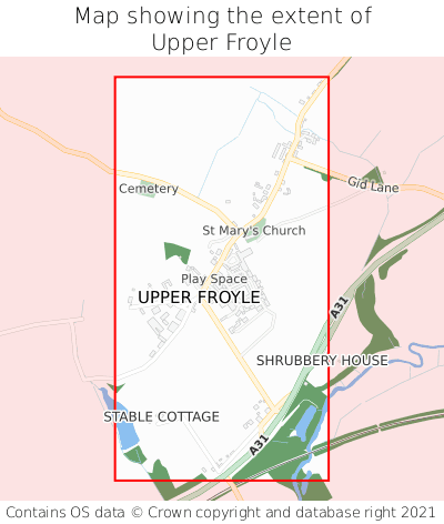 Map showing extent of Upper Froyle as bounding box