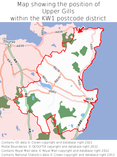 Map showing location of Upper Gills within KW1