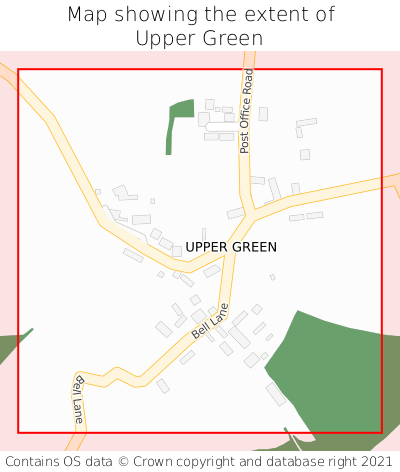 Map showing extent of Upper Green as bounding box