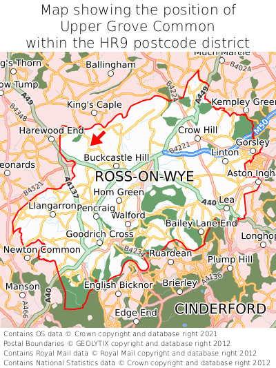 Map showing location of Upper Grove Common within HR9