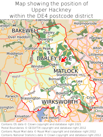 Map showing location of Upper Hackney within DE4