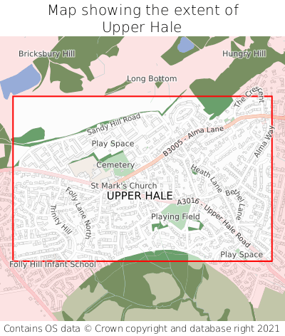 Map showing extent of Upper Hale as bounding box