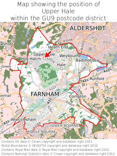 Map showing location of Upper Hale within GU9