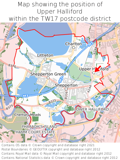 Map showing location of Upper Halliford within TW17