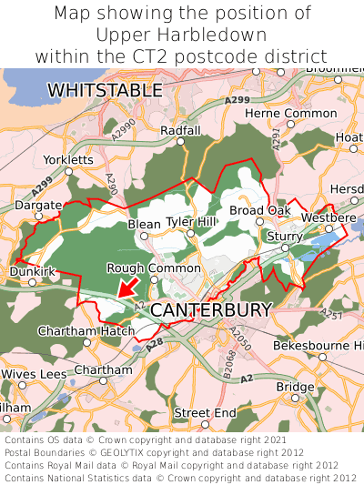 Map showing location of Upper Harbledown within CT2