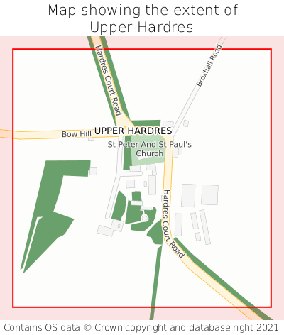 Map showing extent of Upper Hardres as bounding box