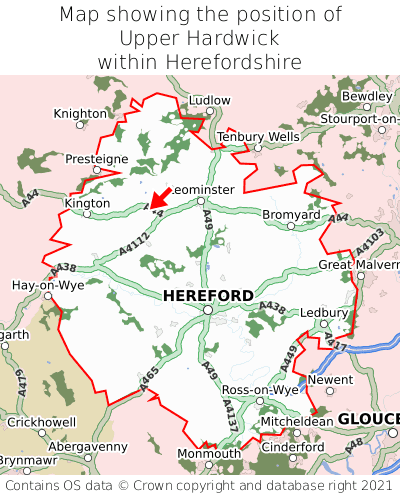 Map showing location of Upper Hardwick within Herefordshire