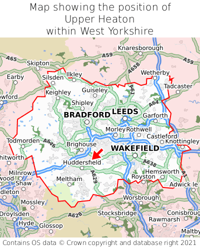 Map showing location of Upper Heaton within West Yorkshire