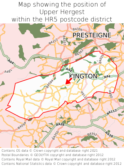 Map showing location of Upper Hergest within HR5