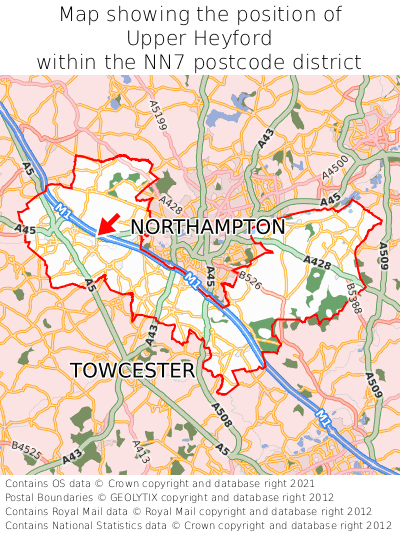 Map showing location of Upper Heyford within NN7