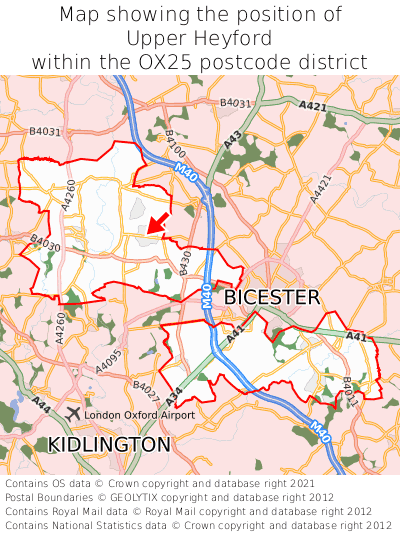Map showing location of Upper Heyford within OX25