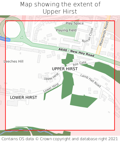 Map showing extent of Upper Hirst as bounding box