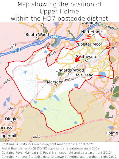 Map showing location of Upper Holme within HD7