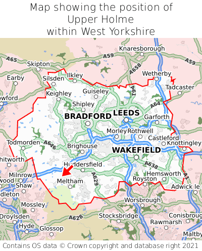 Map showing location of Upper Holme within West Yorkshire
