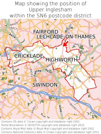 Map showing location of Upper Inglesham within SN6