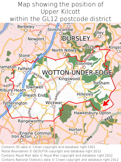 Map showing location of Upper Kilcott within GL12