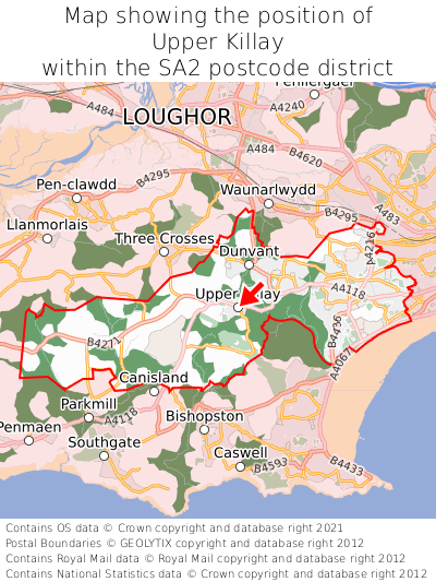 Map showing location of Upper Killay within SA2