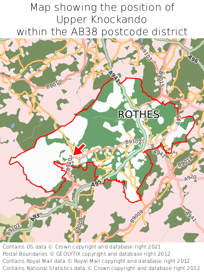 Map showing location of Upper Knockando within AB38