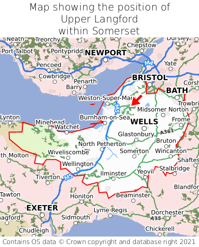Map showing location of Upper Langford within Somerset
