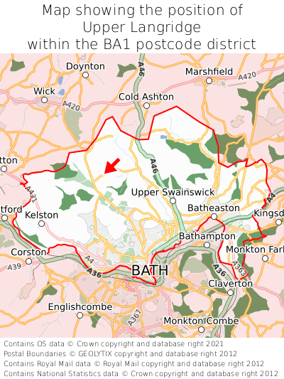 Map showing location of Upper Langridge within BA1