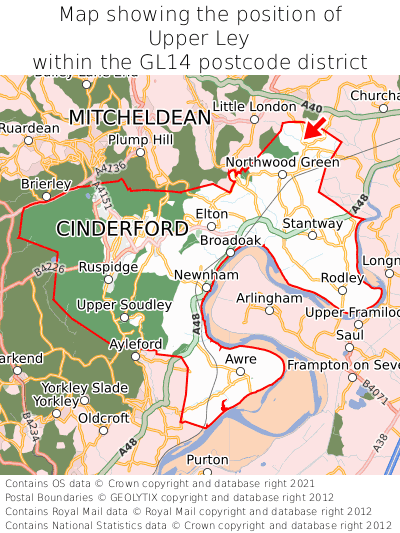 Map showing location of Upper Ley within GL14