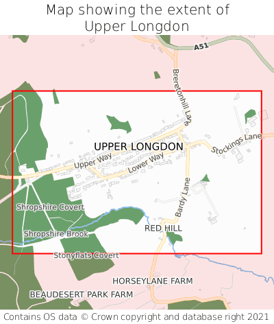 Map showing extent of Upper Longdon as bounding box