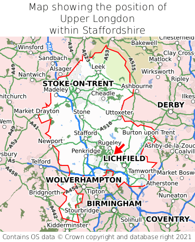 Map showing location of Upper Longdon within Staffordshire