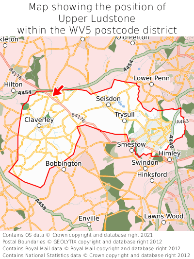 Map showing location of Upper Ludstone within WV5