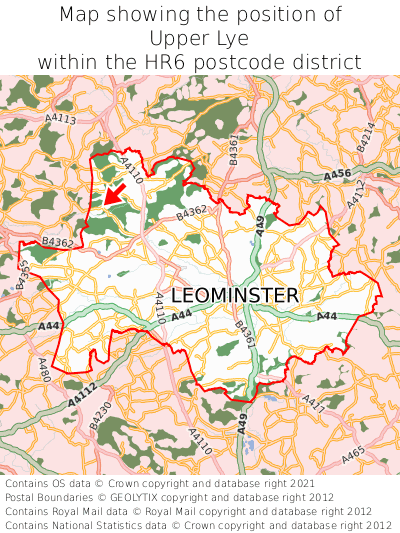 Map showing location of Upper Lye within HR6