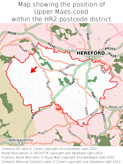 Map showing location of Upper Maes-coed within HR2