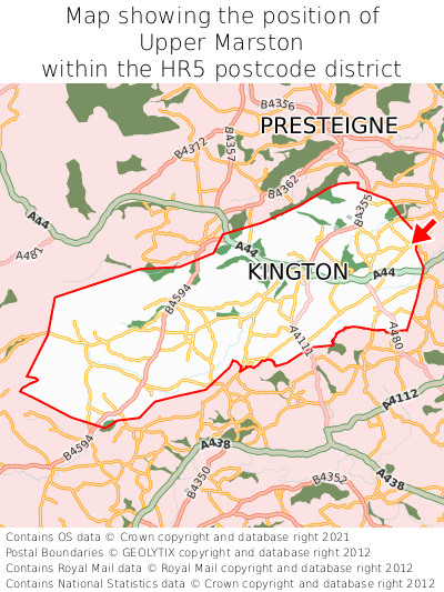 Map showing location of Upper Marston within HR5