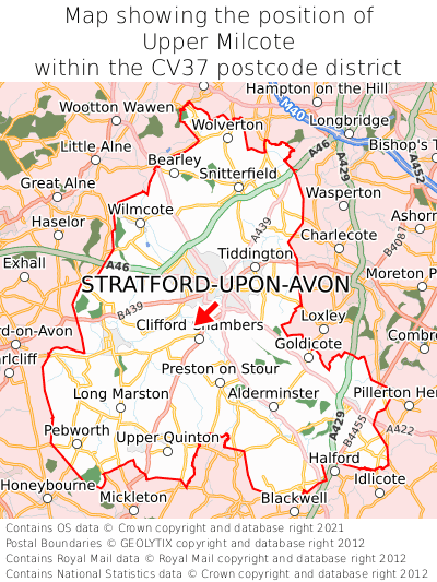 Map showing location of Upper Milcote within CV37