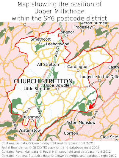 Map showing location of Upper Millichope within SY6
