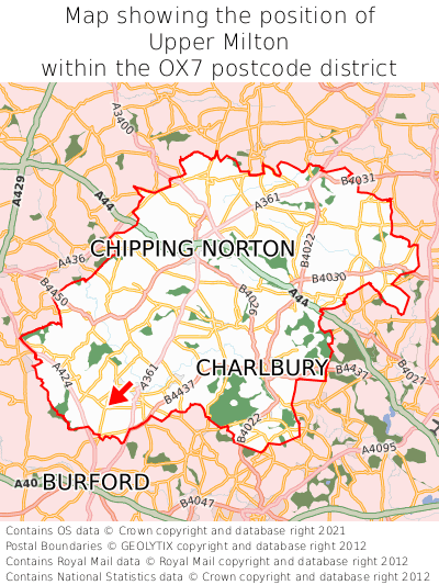 Map showing location of Upper Milton within OX7
