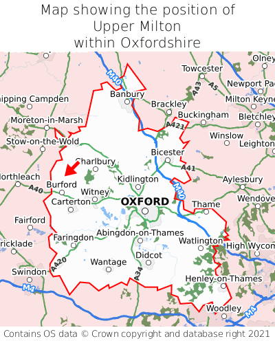 Map showing location of Upper Milton within Oxfordshire