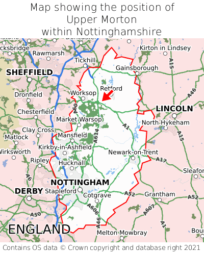Map showing location of Upper Morton within Nottinghamshire