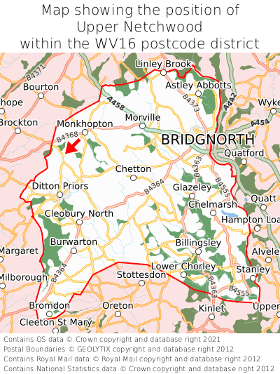 Map showing location of Upper Netchwood within WV16