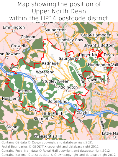 Map showing location of Upper North Dean within HP14