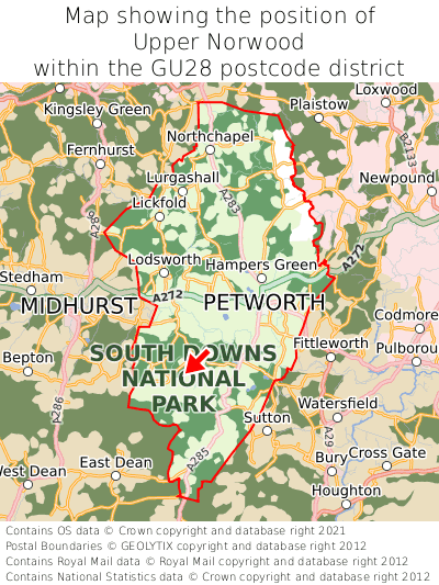Map showing location of Upper Norwood within GU28