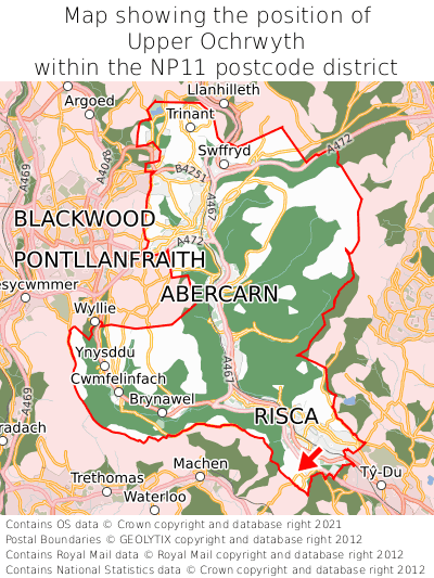 Map showing location of Upper Ochrwyth within NP11